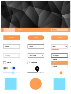 Açık mavi, kırmızı vektör UI ux kiti üçgen tarzı. Web Kullanıcı arabirimi kiti ile onun üstbilgisindeki soyut degrade üçgenler. Web siteleri için basit renkli tasarım.