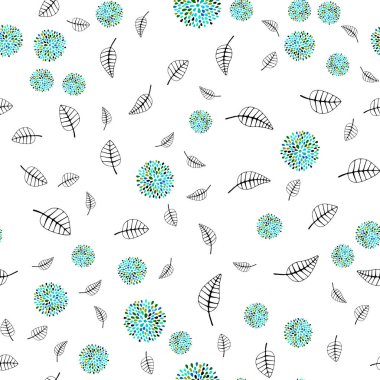 Açık mavi, yeşil yaprakları, çiçekleri ile vektör Dikişsiz soyut desen. Yaprak, Çiçek Origami tarzı ile doodle. Tekstil, kumaş, duvar kağıtları için tasarım.