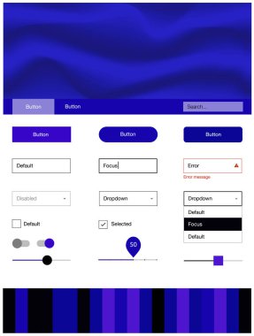 Koyu mavi malzeme tasarım kiti ile sıvı şekil vektör. Degrade yarı ton mermer stiliyle yaratıcı çizimde. Web siteleri için basit renkli tasarım.