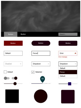 Koyu mavi, kırmızı UI kiti bulutlar ve yıldız ile vektör. Renkli gökyüzü ile soyut tarzda dekoratif UI takımı tasarım. Web siteleri için basit renkli tasarım.