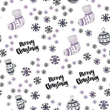 Koyu mor vektör Noel kar taneleri, toplar, çorap, eldiven ile seamless modeli. Modern geometrik soyut resim. Doku pencere panjur, perdeler için.