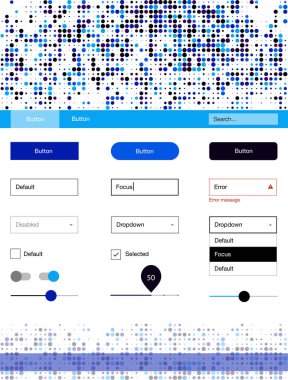 Koyu mavi vektör tasarım UI kiti noktalı. Başlığını renkli gradyan daireler modern stil kılavuzu. Bu web siteleri için kullanabileceğiniz şablon.
