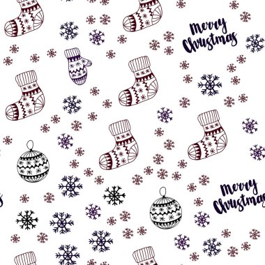 Koyu mavi, kırmızı xmas kar taneleri, toplar, çorap, eldiven ile sorunsuz arka plan vektör. Gradyan ile renkli xmas öğeleri. Doku pencere panjur, perdeler için.