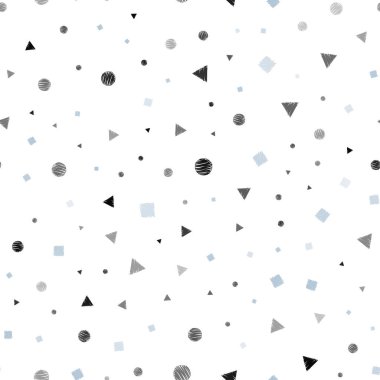 Hafif mavi vektör daireler ile poligonal tarzı ile seamless modeli. Renkli daireler, üçgenler, kareler kümesiyle Illustration. Desen için modaya uygun Kumaş, duvar kağıtları.