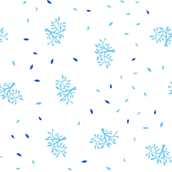 Světle Modrý Vektor Bezešvé Doodle Vzorek Listů Větvemi Barevné Ilustrace — Stockový vektor