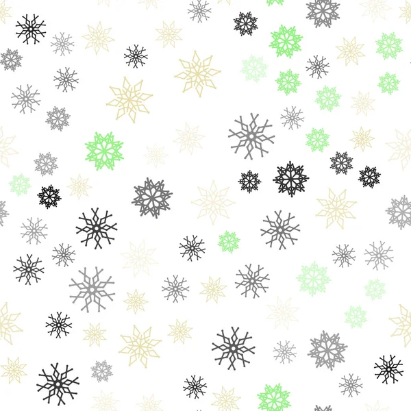 Světle Zelená Žlutá Vektor Bezešvé Přikryjeme Krásné Sněhové Vločky Dekorativní — Stockový vektor