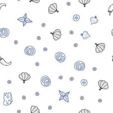 Hafif mavi vektör gurme mutfağı ile sorunsuz kapak. Glitter gurme gıda ile soyut kroki. Desen reklamlar Kahvaltı, Öğle Yemeği, akşam yemeği için.