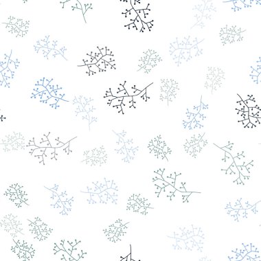 Açık mavi, vektör sorunsuz doğal zemin dalları ile sarı. Yaprakları doodle tarzı ile renkli soyut resimde. Doku pencere panjur, perdeler için.