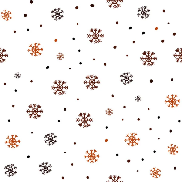 Tmavě Oranžová Vektorové Bezešvé Přikryjeme Krásné Sněhové Vločky Barevné Dekorativní — Stockový vektor