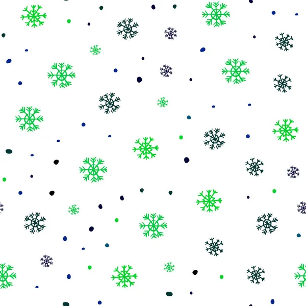 Hellblaues Grünes Vektor Nahtloses Layout Mit Hellen Schneeflocken Bunte Schneeflocken — Stockvektor