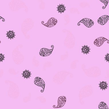 Koyu mor, pembe yaprak ve çiçek ile Dikişsiz doğal desen vektör. İllüstrasyon soyut şablonundaki karalamalar ile. İşiniz için tamamen yeni bir tasarım.