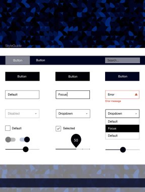 Koyu mavi vektör UI kiti noktalı. Başlığını renkli gradyan daireler modern stil kılavuzu. Sen-ebilmek kullanma için açılış sayfaları bu şablonu.