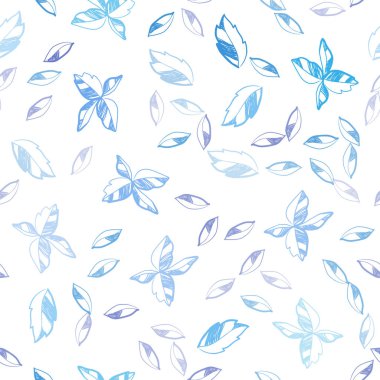 Pembe ışık, vektör Dikişsiz doğal desen yaprakları ile mavi. Yarım yamalak karalamalar ile arka plan bulanık yapraklarda. Tekstil, kumaş, duvar kağıtları için tasarım.