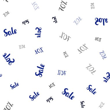 Koyu mavi vektör simgeleri % 70 satış ile sorunsuz kapak. Beyaz arka plan üzerinde renkli kelime gradyan ile satış. Reklamlar, poster, afiş satış için desen.