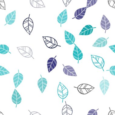 Açık mavi, yeşil vektör sorunsuz doodle arka plan yaprakları ile. Yarım yamalak karalamalar ile arka plan bulanık yapraklarda. Desen için modaya uygun Kumaş, duvar kağıtları.