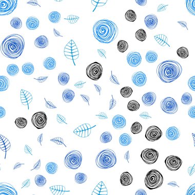 Hafif mavi vektör yaprak ve çiçek ile seamless doğal modeli. Yaprak ve çiçek ile yeni renkli resimde. Doku pencere panjur, perdeler için.