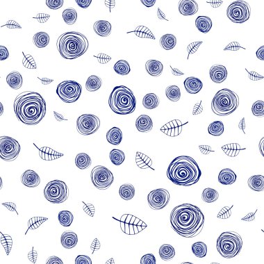 Koyu mavi vektör yaprak ve çiçek ile sorunsuz zarif şablonu. Yaprakları, çiçekleri beyaz arka plan üzerinde doğal tarzı. Desen için modaya uygun Kumaş, duvar kağıtları.