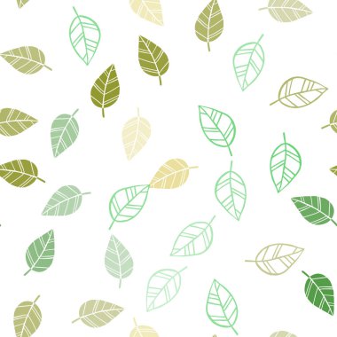 Açık yeşil, sarı vektör yaprak ile sorunsuz zemin. Dekoratif illüstrasyon soyut şablonundaki karalamalar ile. Desen tasarım kumaş, duvar kağıtları.