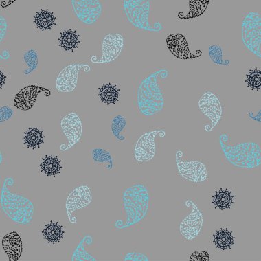 Koyu mavi vektör yaprak ve çiçek ile sorunsuz zarif şablonu. Yaprakları doodle tarzı ile renkli soyut resimde. Web siteleri ve tasarımlar için desen.