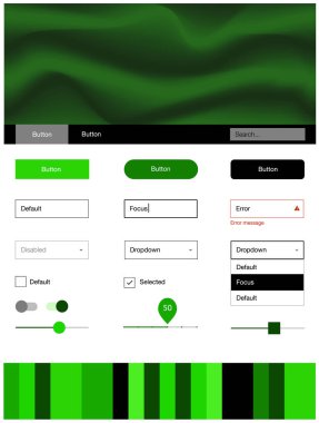 Açık yeşil sıvı şekillerle malzeme tasarım kiti vektör. Gradyan memphis tarzı ile zarif parlak illüstrasyon. Açılış sayfanız için modern şablon.