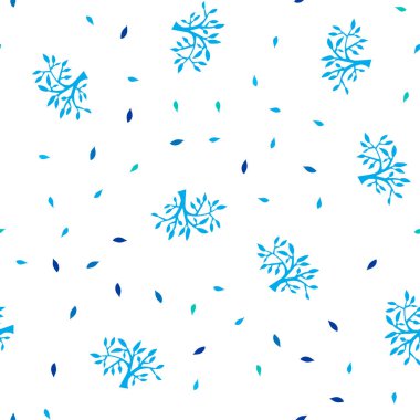 Açık mavi, yeşil yapraklar, dallar vektör sorunsuz zarif şablonuyla. Parlayan illüstrasyon yaprakları ve dalları ile renkli. Desen tasarım kumaş, duvar kağıtları.