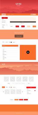 Işık kırmızı, sarı vektör UI ux kiti tepeler ve kayalar ile. Web Kullanıcı arabirimi başlığını soyut degrade tepelerde Kit'le. Açılış sayfaları boş zaman için şablon.