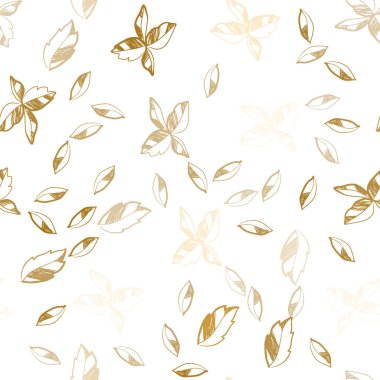 Işık turuncu vektör sorunsuz doğal zemin yaprakları ile. Glitter soyut illüstrasyon ile doodles ve bırakır. Desen tasarım pencere panjur, perdeler.