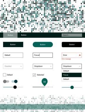 Koyu mavi, yeşil noktalar ile tel kafes kit vektör. Web Kullanıcı arabirimi kiti başlığını soyut degrade daireler ile. Bu web siteleri için kullanabileceğiniz şablon.