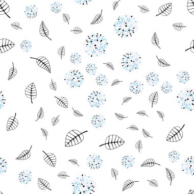 Pembe ışık, yapraklar, çiçekler vektör sorunsuz zarif şablonuyla mavi. Yaprakları, çiçekleri ile renkli resimde parlayan. Desen için modaya uygun Kumaş, duvar kağıtları.