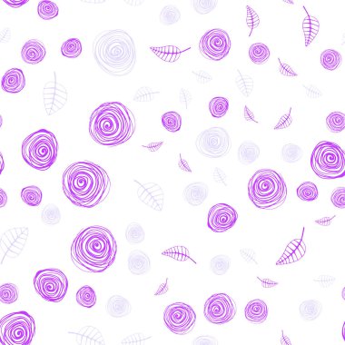 Hafif mor vektör sorunsuz doodle desenle yaprak ve çiçek. Beyaz arka plan üzerinde Hint tarzı dekoratif tasarım. Tekstil, kumaş, duvar kağıtları için tasarım.