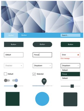 Açık mavi, yeşil vektör web UI kiti poligonal tarzı. Web Kullanıcı arabirimi kiti ile onun üstbilgisindeki soyut degrade üçgenler. Bu örnek açılış sayfanız için mu.