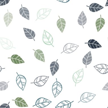 Açık mavi, yeşil yaprakları ile vektör sorunsuz doodle şablonu. Belirsiz bir soyut illüstrasyon yaprakları karalamalar tarzı ile. Desen için modaya uygun Kumaş, duvar kağıtları.