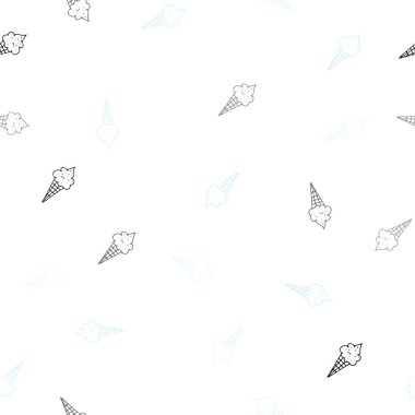 Hafif mavi vektör dondurma kümesiyle sorunsuz düzeni. Ice - cream koni doodle tarzı dekoratif tasarım. Desen reklamlar Kahvaltı, Öğle Yemeği, akşam yemeği için.