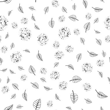 Yapraklar, çiçekler ışık gri vektör sorunsuz doodle şablonu. Degrade yaprakları, çiçekleri beyaz arka plan üzerinde. Kartvizit, Web siteleri için şablon.