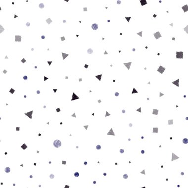 Koyu mavi daireler, çizgiler, dikdörtgenler ile sorunsuz düzen vektör. Renkli daireler, üçgenler, kareler kümesiyle Illustration. Desen için modaya uygun Kumaş, duvar kağıtları.
