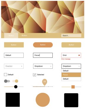 Işık turuncu vektör UI kiti poligonal tarzı. Web Kullanıcı arabirimi kiti ile onun üstbilgisindeki soyut degrade üçgenler. Web siteleri için basit renkli tasarım.