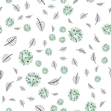 Işık yeşil vektör sorunsuz zemin yaprakları, çiçekleri ile. Yaprak ve çiçek ile yeni renkli resimde. Desen tasarım kumaş, duvar kağıtları.