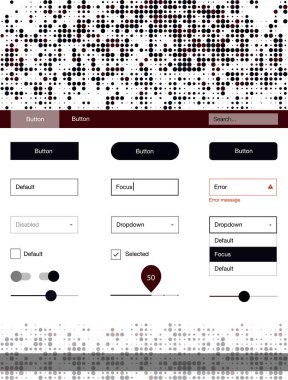 Koyu kırmızı vektör küreler web UI kiti. Renkli UI/ux kiti ile üstbilgi küreler oluşuyordu. Sen-ebilmek kullanma için açılış sayfaları bu şablonu.