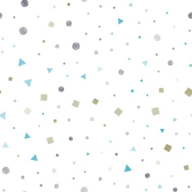 Açık mavi, sarı vektör sorunsuz doku poli tarzı daireler, küpleri ile ile. Renkli daireler, üçgen, dikdörtgen resimde. Tekstil, kumaş, duvar kağıtları için tasarım.