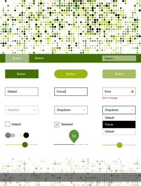 Açık yeşil noktalar ile malzeme tasarım kiti vektör. Dekoratif UI takımı tasarım renkli noktalar ile soyut tarzda. Sen-ebilmek kullanma için açılış sayfaları bu şablonu.