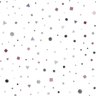 Koyu pembe, yeşil üçgen, daire, küpleri ile sorunsuz arka plan vektör. Renkli daireler, üçgenler, kareler kümesiyle Illustration. Tekstil, kumaş, duvar kağıtları için tasarım.