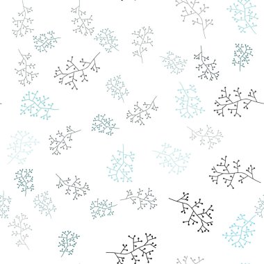 Açık mavi, vektör sorunsuz zarif şablonu dalları ile yeşil. İllüstrasyon soyut şablonundaki karalamalar ile. Doku pencere panjur, perdeler için.