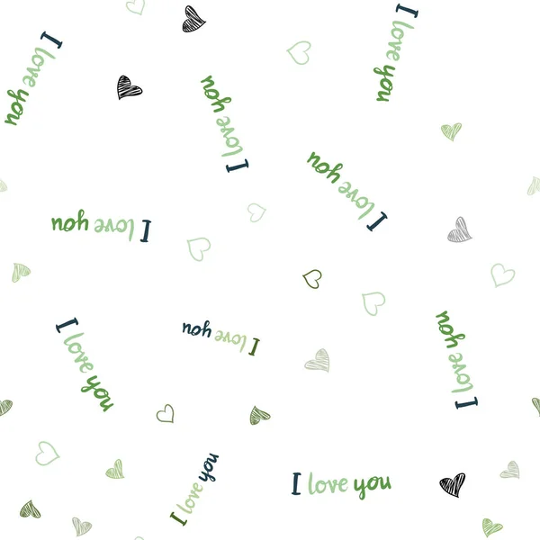 Açık Yeşil Sarı Vektör Sorunsuz Şablonuyla Doodle Kalpler Glitter Soyut — Stok Vektör