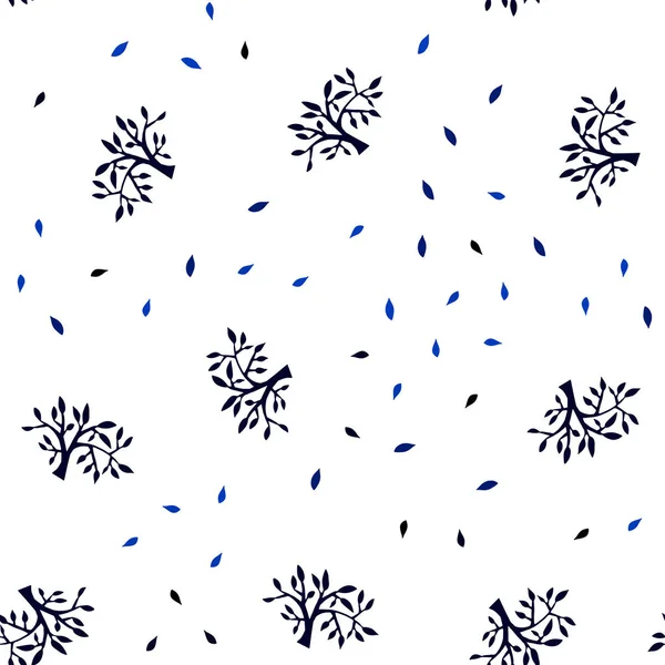 暗い青いベクトルの葉 シームレスな抽象的なデザインを分岐します 白い背景のグラデーションと枝し 葉します ファブリック 壁紙のデザインのパターン — ストックベクタ