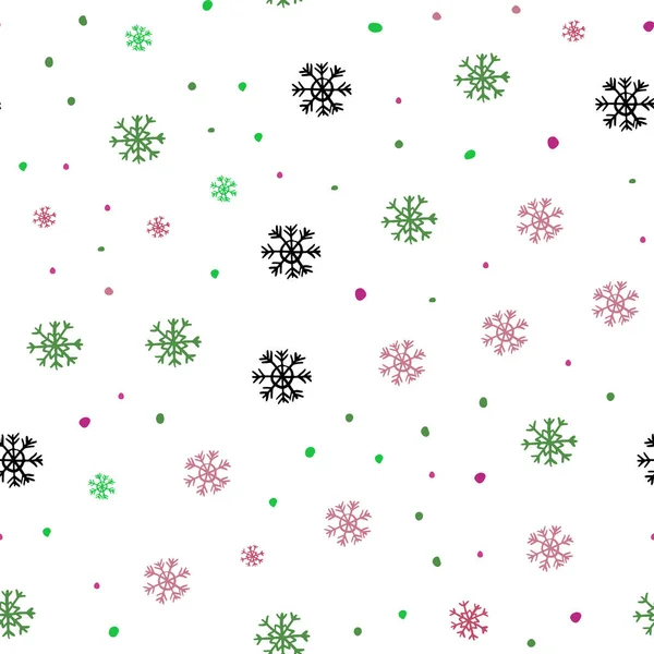 Rosa Claro Vector Verde Diseño Sin Costuras Con Copos Nieve — Archivo Imágenes Vectoriales