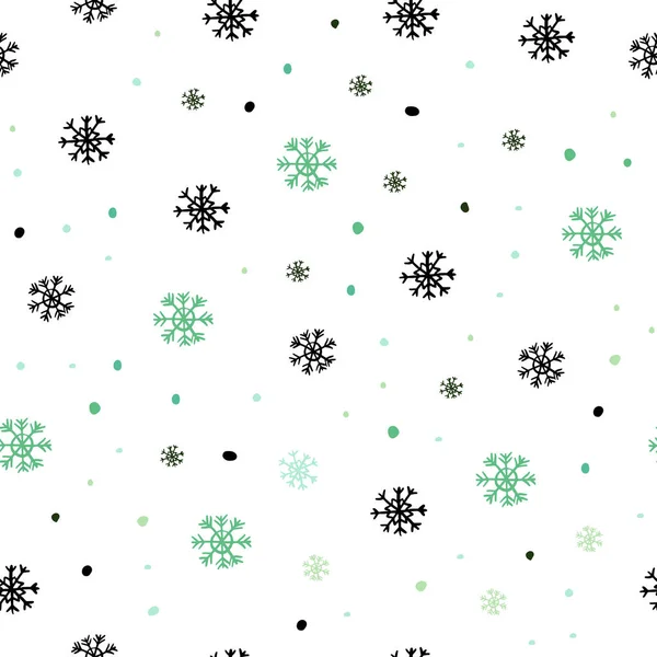 浅绿色矢量无缝纹理与彩色雪花 用冰晶闪闪发光的抽象插图 百叶窗 窗帘的设计图案 — 图库矢量图片