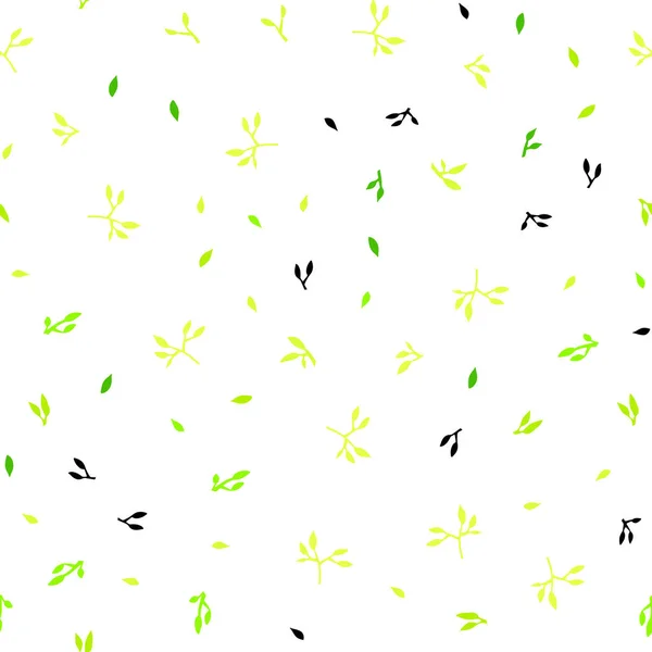 Verde Claro Fundo Sem Costura Vetor Amarelo Doodle Com Folhas —  Vetores de Stock