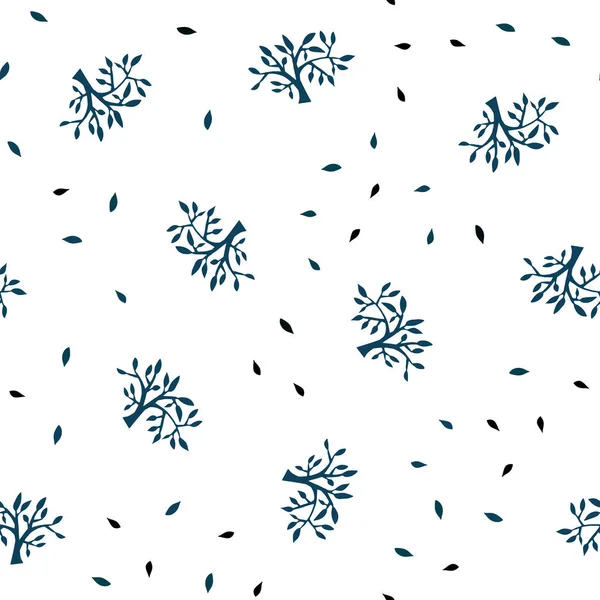 Tmavě Modrý Vektor Bezešvé Doodle Rozložení Listů Větvemi Abstraktní Obrázek — Stockový vektor