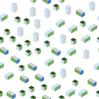 Açık mavi, yeşil çizgiler, dikdörtgenler ile vektör kesintisiz, izometrik düzeni. İllüstrasyon renkli dikdörtgenler dizi. Tekstil, kumaş, duvar kağıtları için tasarım.