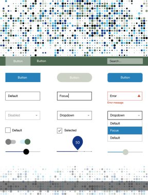 Koyu mavi vektör tasarım UI kiti noktalı. Dekoratif UI takımı tasarım renkli noktalar ile soyut tarzda. Bu örnek için sitesidir.